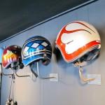 Old school helmets adorn the walls